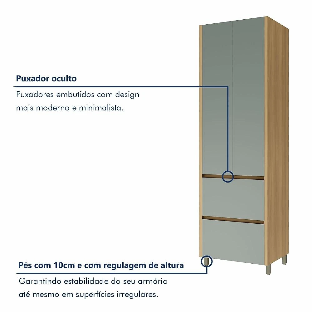 Paneleiro 2 Portas 2 Gavetas 70Cm  100% Mdf Rainha Nature/Verde