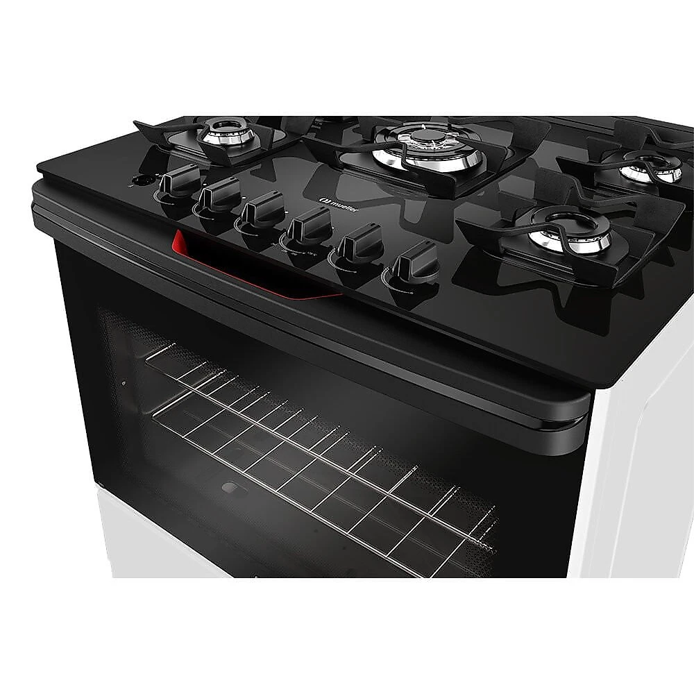 Fogão a Gás 5 Bocas Mueller, Bivolt, Mesa de Vidro MFV5BF Branco - 004487/2015 - Bivolt