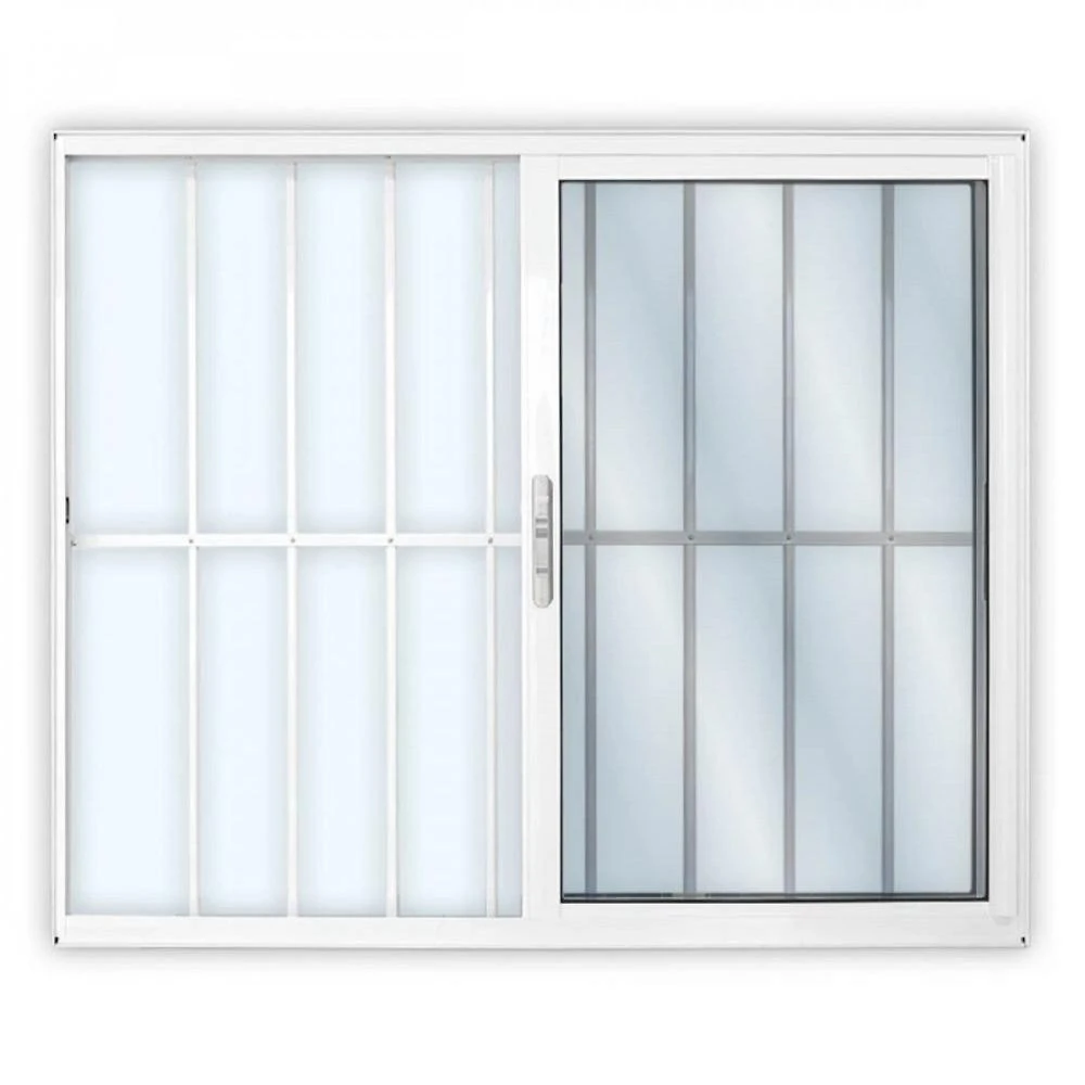 Janela de Alumínio de Correr 100x200cm 2 Folhas com Grade e Vidro Liso Linha Solida Mgm