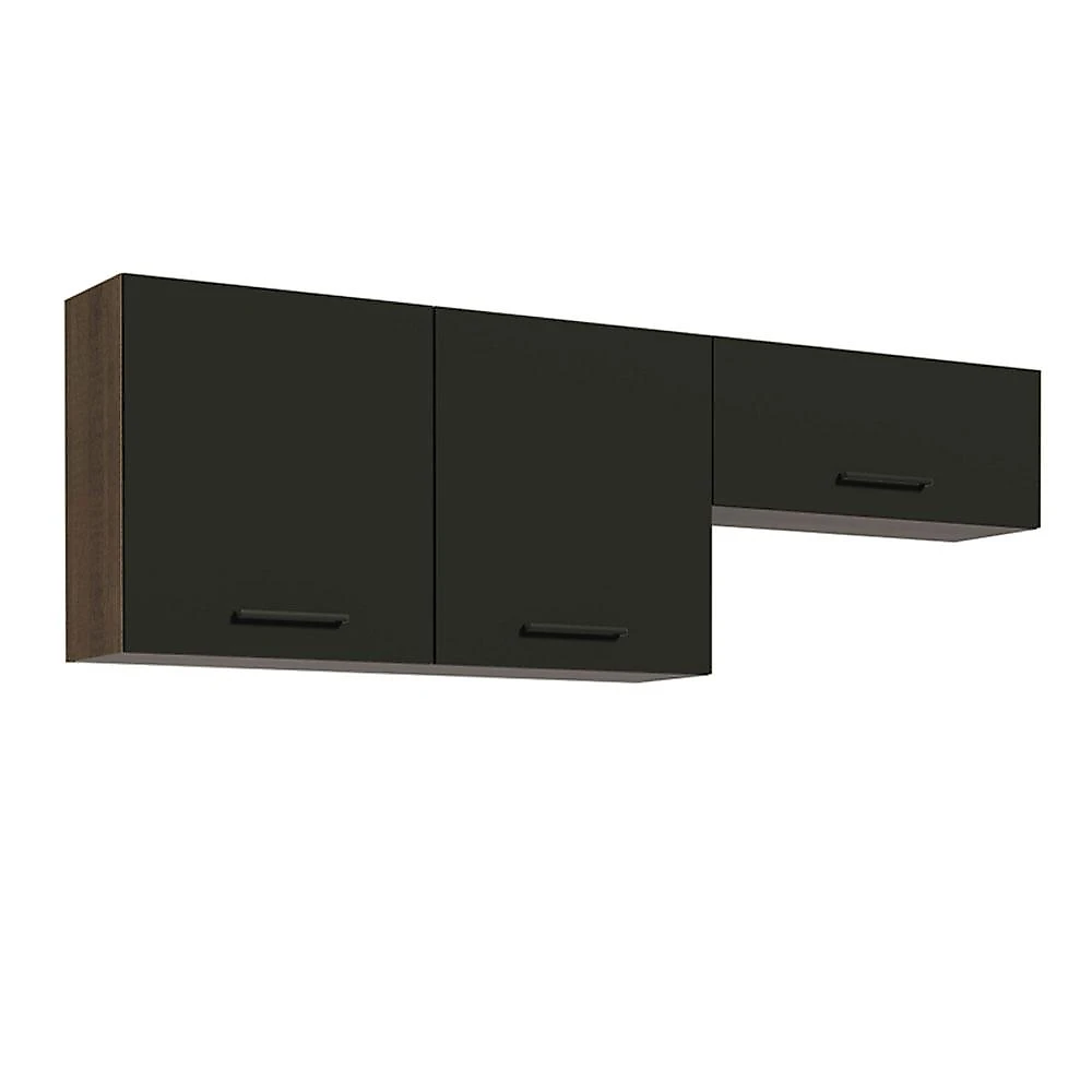 Kit com 2 Armários Aéreos Multiuso 3 Portas Rustic/Preto Agata Madesa Rustic/Preto