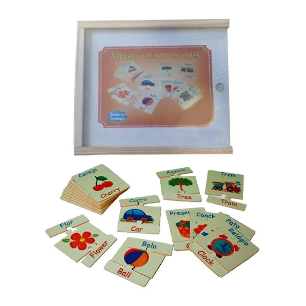 Brinquedo Educativo Alfabeto Ilustrado em Inglês 54 Peças em MDF Sonho de Criança