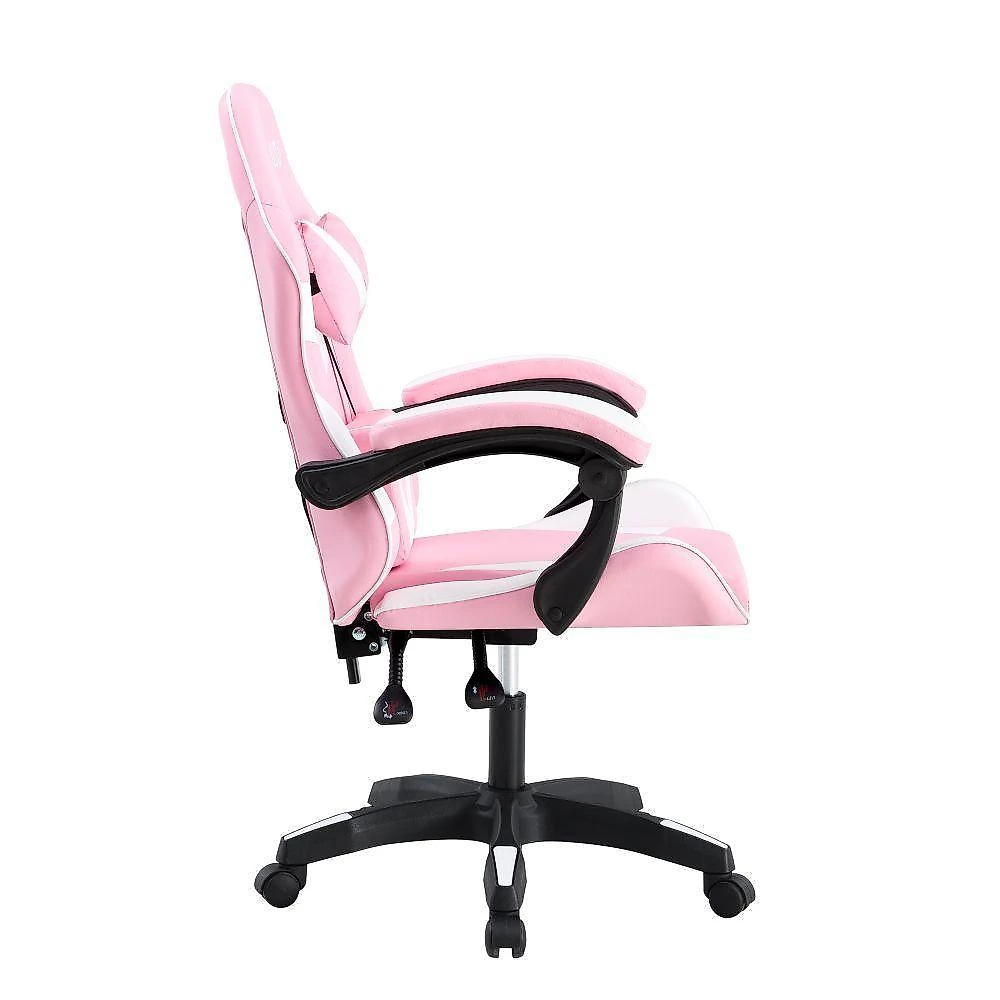 Cadeira Gamer Kloof KL1 Reclinável 135 graus  Giratória Couro PU Branco e Rosa