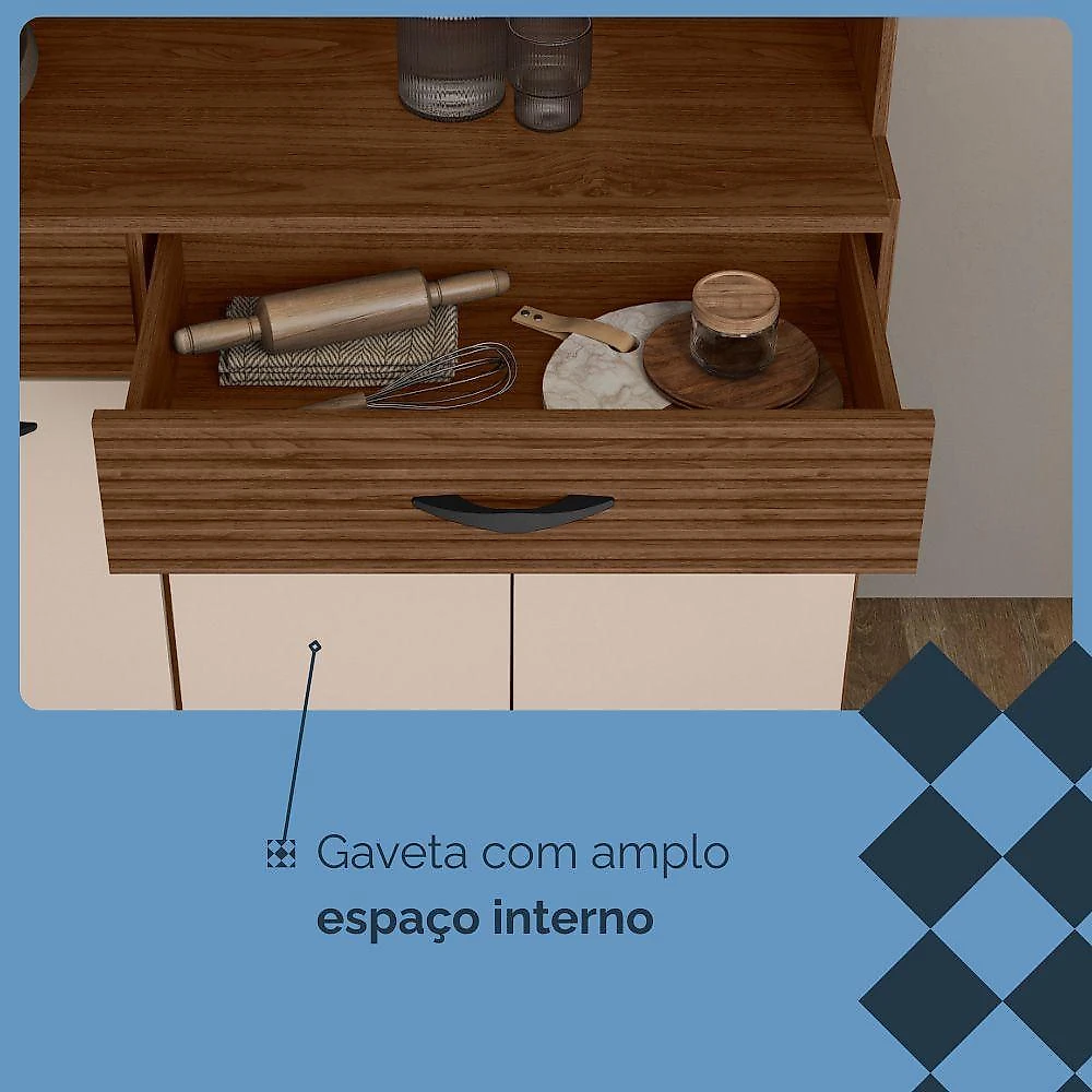 Armário de Cozinha Golden 8 Portas 2 Gavetas MDF 121,4 cm Nogueira Off White