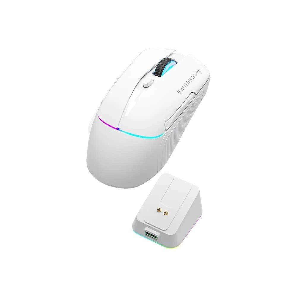 Mouse gamer Machenike L8 pro, RGB, Support 8K, 2.4GHz Wireles + DOCK RGB, Carregamento Sem Fio, Branco - JJ02G3006