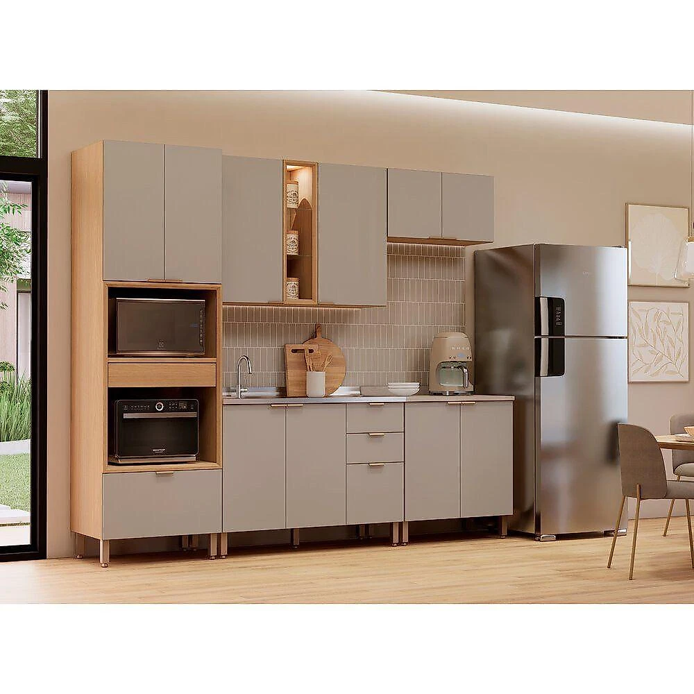 Armário Aéreo Vitra 120CM 3 Portas MDP-MDF Amadeirado Luciane Móveis