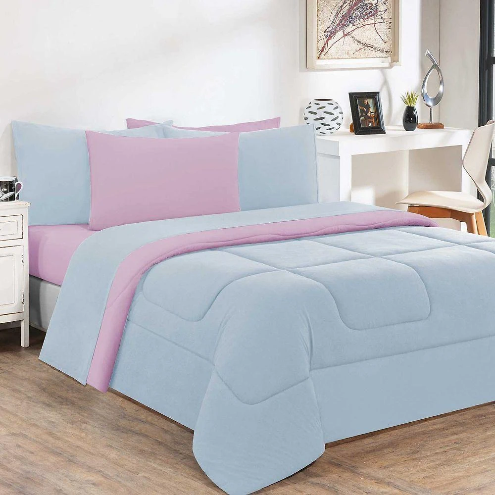 Edredom Malha 100% Algodão Gran Moratta 1 Peça Casal - Azul Bebê-rosa Bebê
