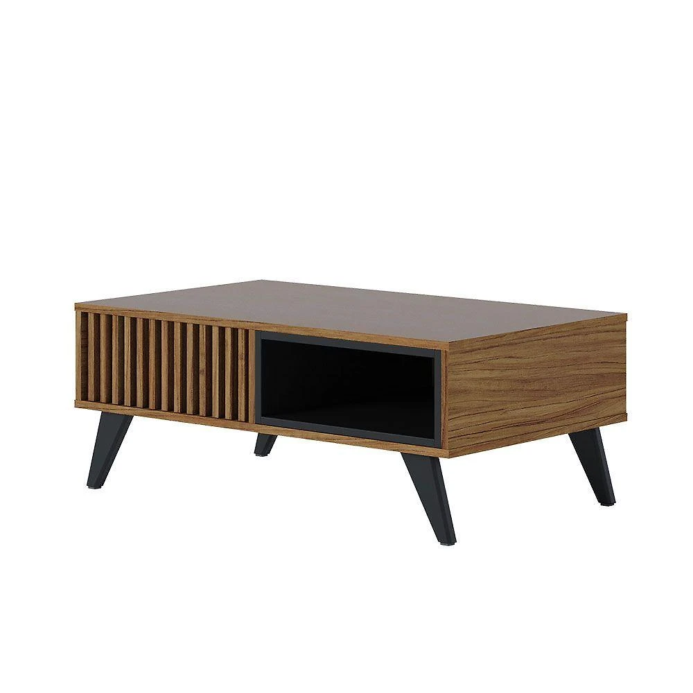 Mesa De Centro Para Sala Retangular 1 Nicho Karin C04 - D'rossi Cor Noce Milano E Preto Fosco