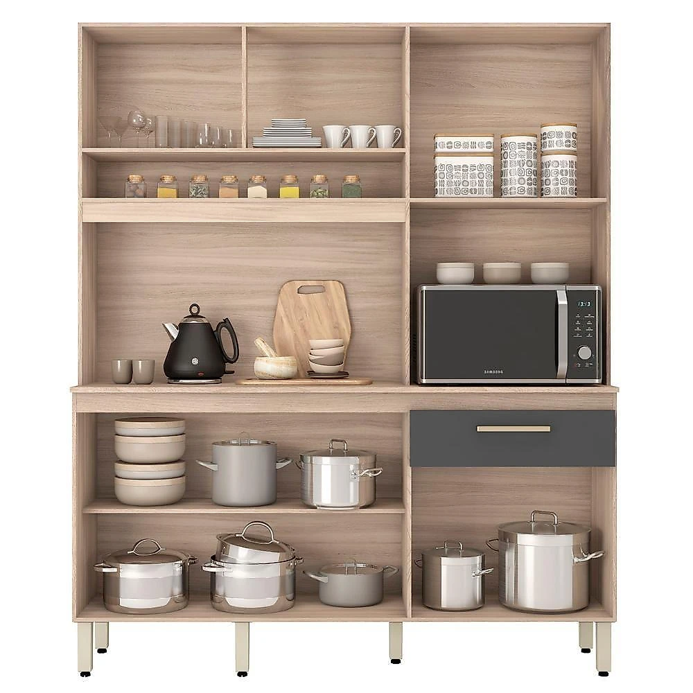 Armário De Cozinha Compacta 160cm Saul D02 Avena/grafito - Mpozenato