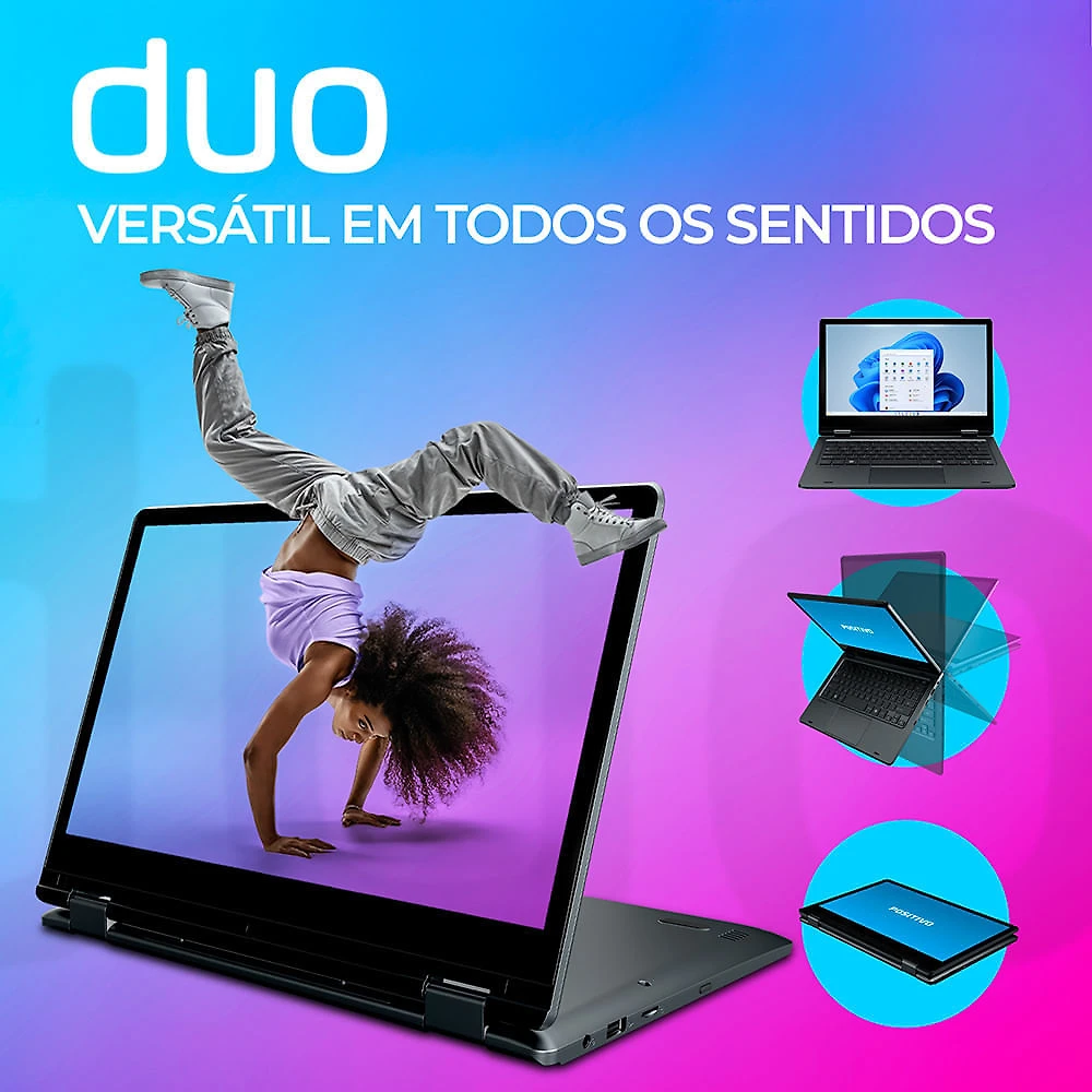 Notebook 2 em 1 Positivo Duo C4128E Intel® Celeron® N4500 Windows 11 Home 4GB RAM  128GB eMMC 11” LED HD IPS - Cinza