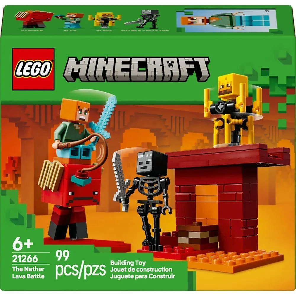 Kit de Construção 21266 a Batalha de Lava no Nether com Ação de Lava em Cascata Lego Vermelho