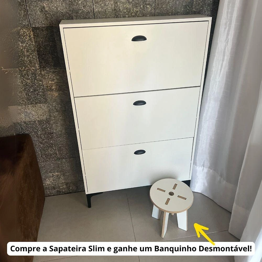 Miniatura Sapateira Estreita Mdf Branco 17cm Profundidade 3 Portas Organizador De Sapatos Para Entrada E Corredor