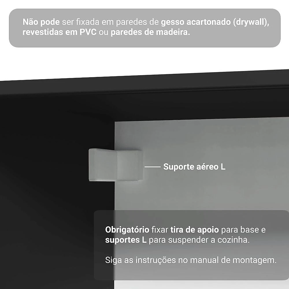 Armário de Cozinha Completa de Canto 445 cm Suspenso Preto Nice Madesa 03