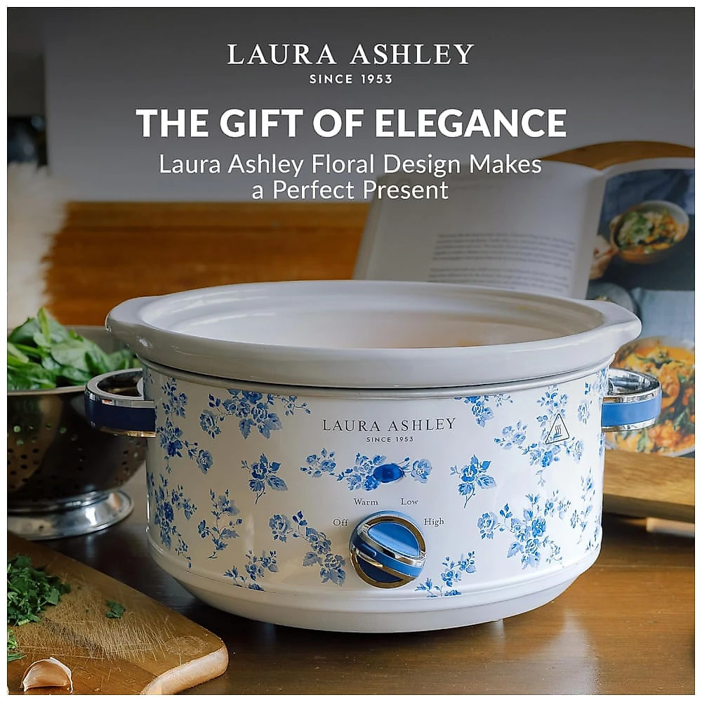 Panela elétrica de cozimento lento Laura Ashley 3,5L floral cuba cerâmica tampa de vidro 3 ajustes de temperatura 280W 110V
