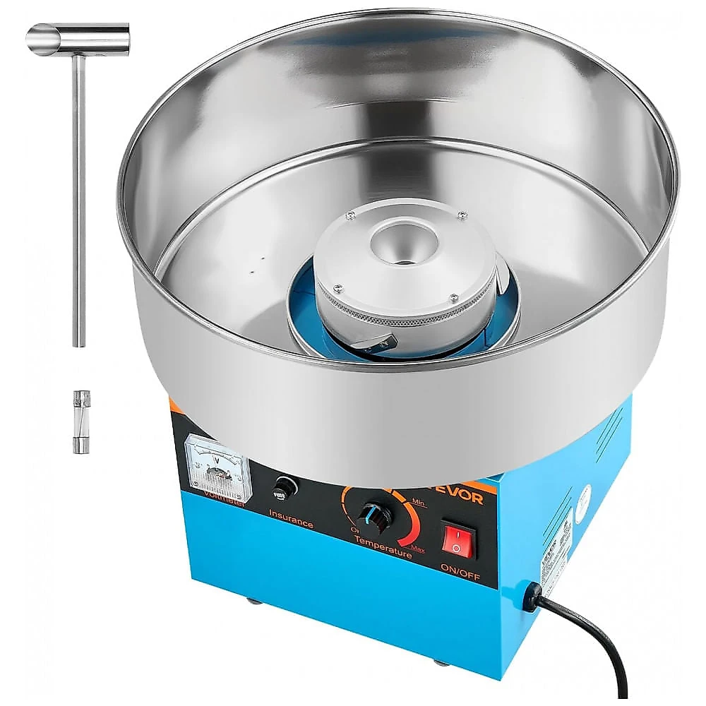 Máquina de Algodão Doce VEVOR Azul 1000W Aço Inox Tigela 38cm Uso Contínuo 110V