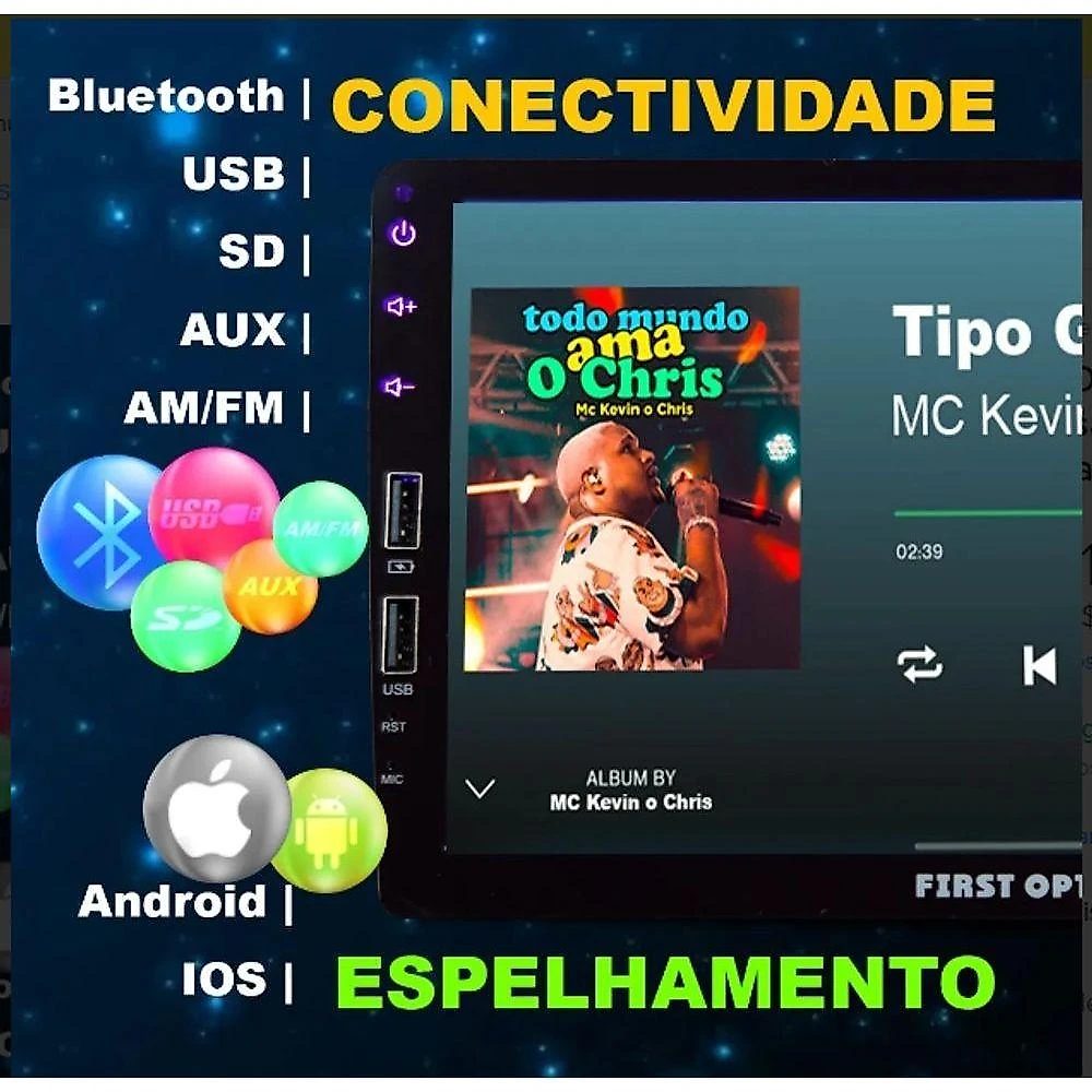 Dvd 2 Din Central Multimídia Universal 9 Pol Mp5 Bt