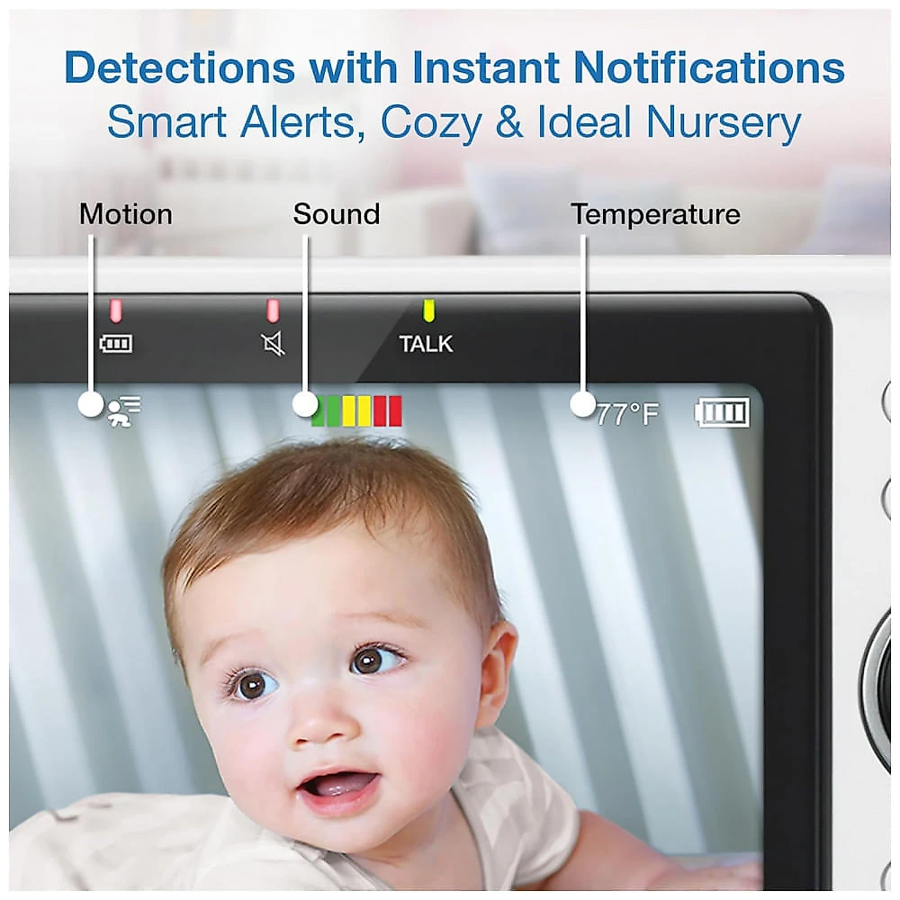 Babá Eletrônica Inteligente VTech com 2 Câmeras WiFi, Tela IPS HD de 12 cm, Visão Noturna, Sons Relaxantes e Aplicativo Gratuito - VM9012HD