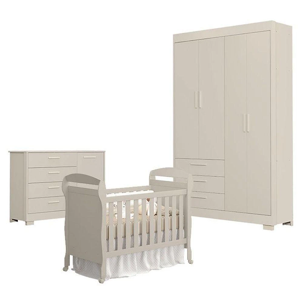 Quarto De Bebê Zaki Com Berço Americano Danny Areia Acetinado - Reller