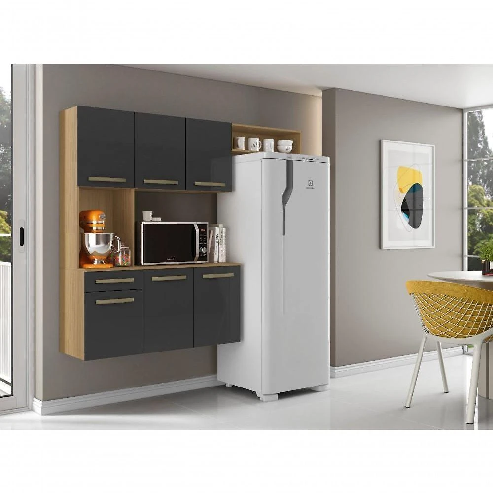 Armário de Cozinha Compacta Carol 6 Portas 1 Gaveta 163CM Grafite Aramóveis