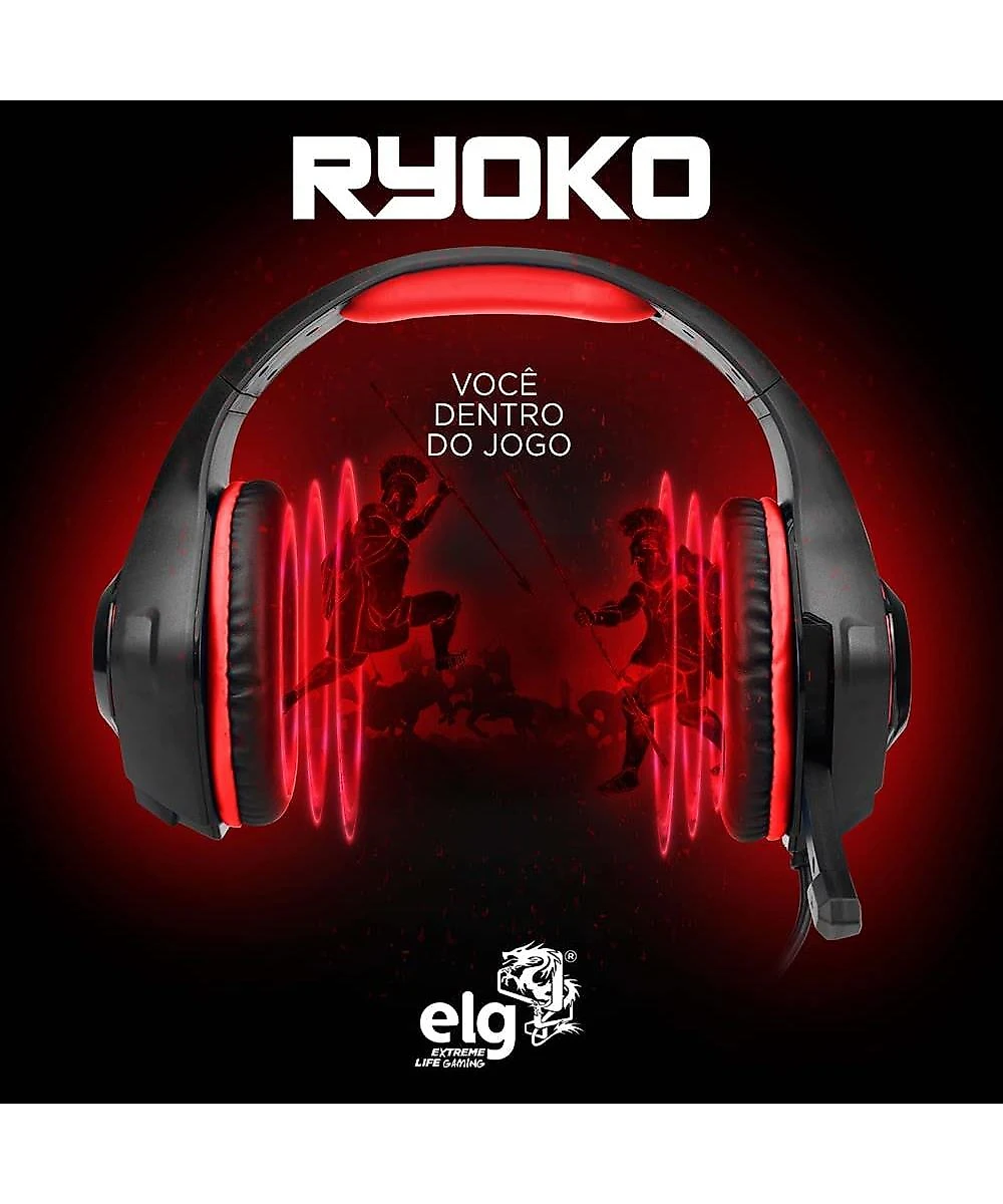 Headset Gamer ELG HGRO1 Ryoko Multiplataforma P3 Preto e Vermelho