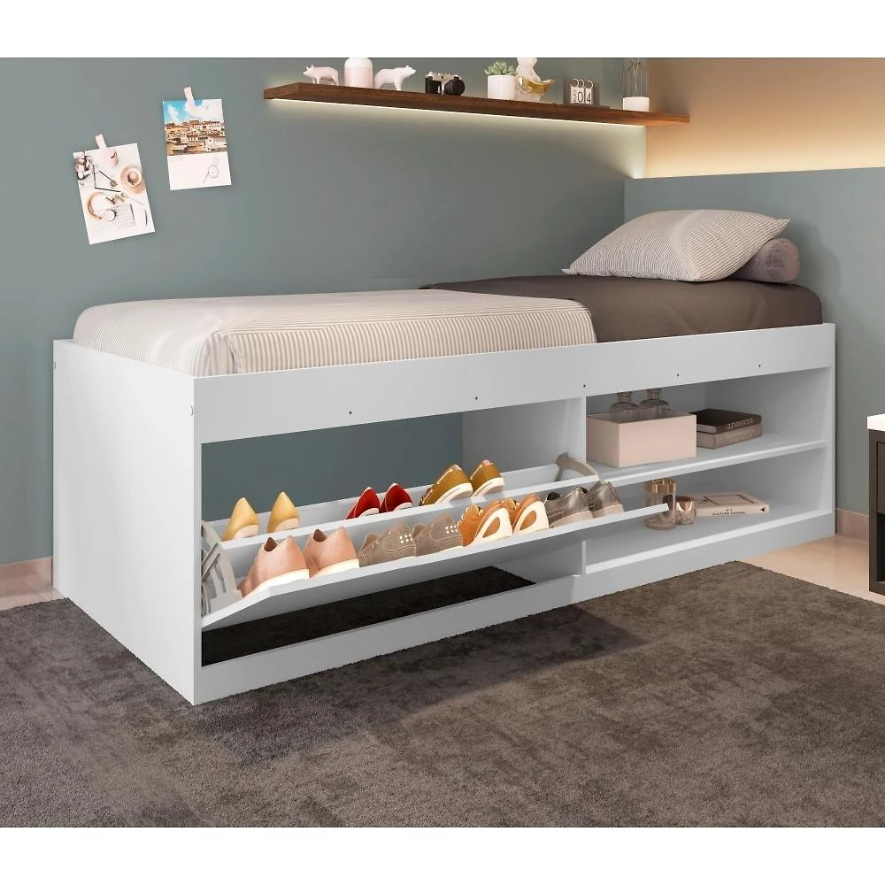 Cama Box Solteiro Lopes com Sapateira MDP Branco Framar