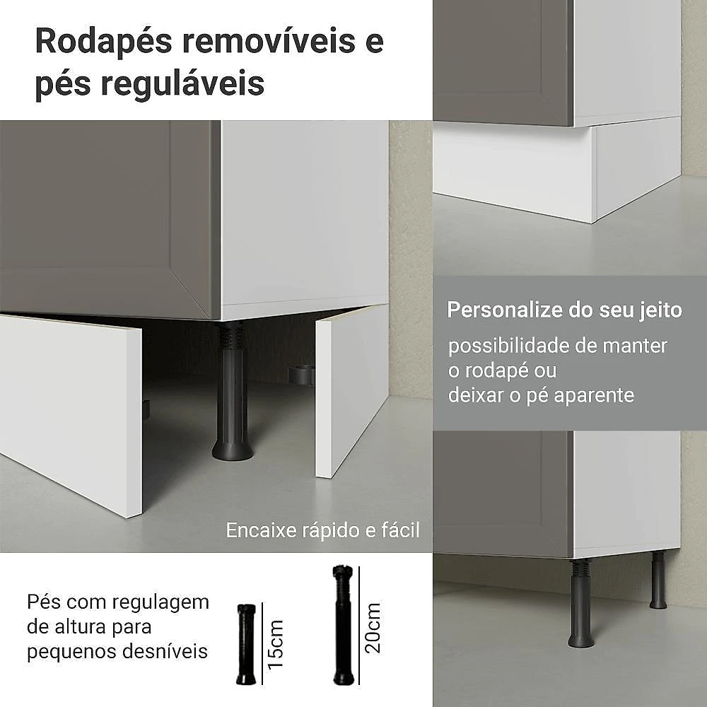 Balcão de cozinha 80 cm 2 gavetas branco/cinza vik madesa