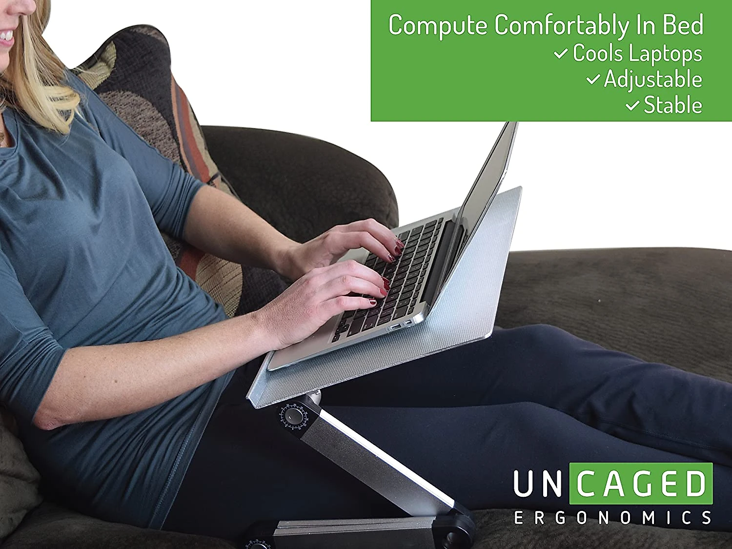 WorkEZ Cool Cooling Laptop Cooling Stand e Lap Desk Tray for Bed Couch com 2 ventiladores 3 portas USB Mouse Pad cinza