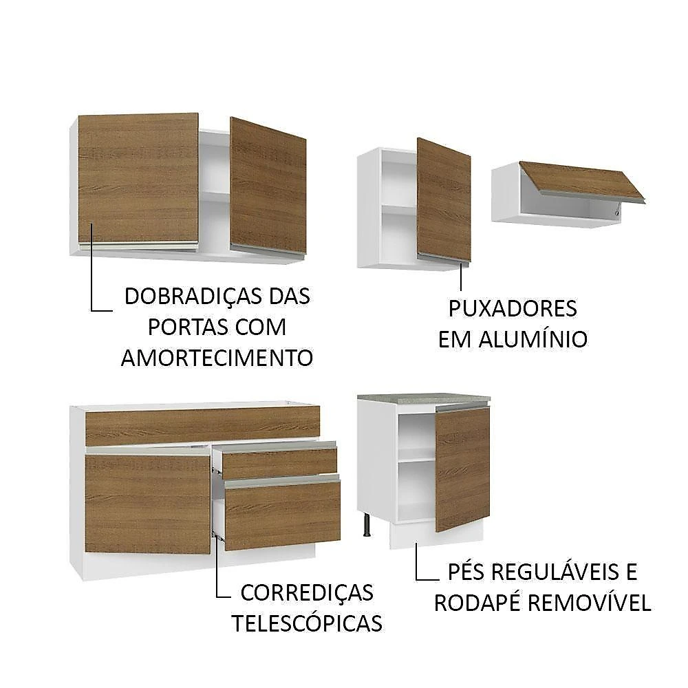 Armário De Cozinha Completa 260cm Branco/rustic Madesa