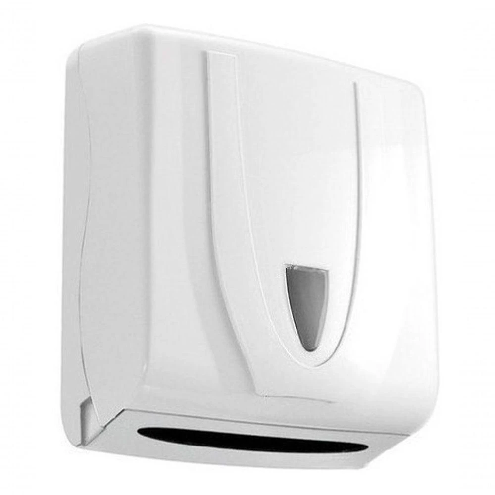 Toalheiro Unik para Papel Interfolha 2 Ou 3 Dobras em Plástico ABS Branco com Visor Cristal