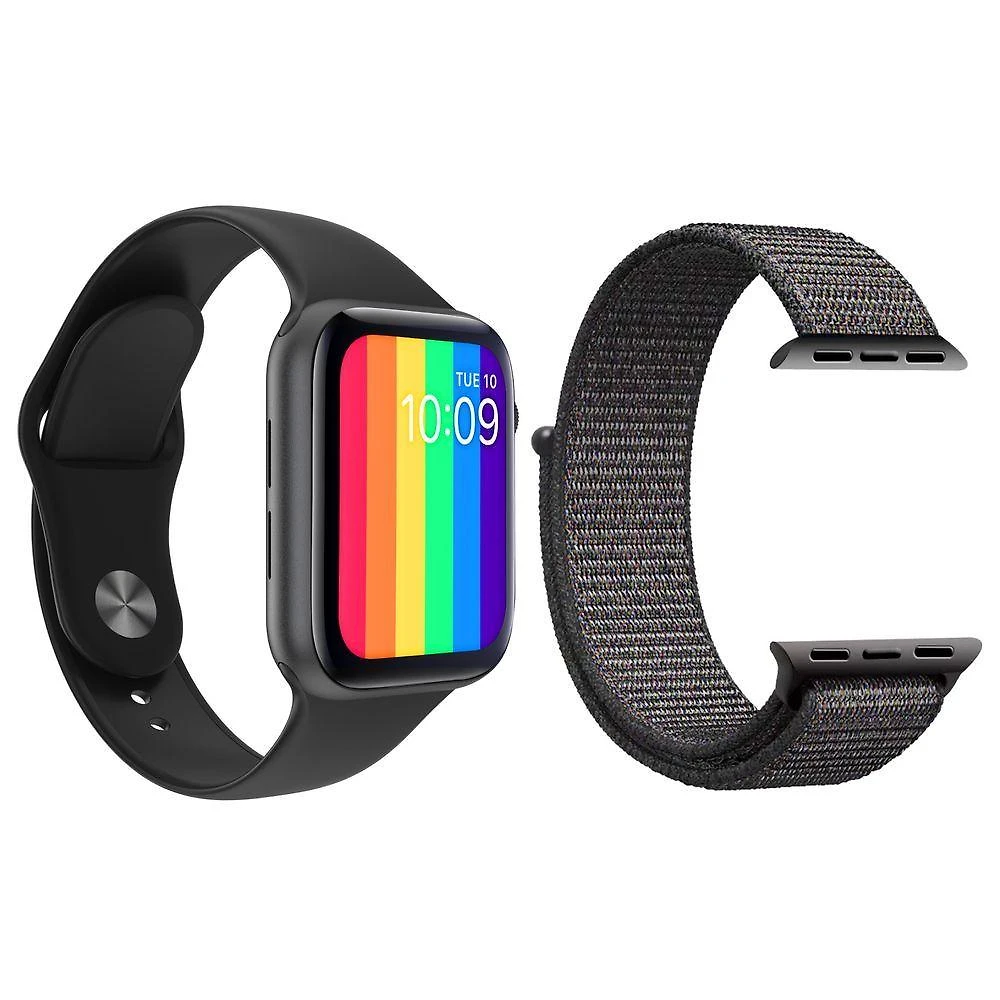 Kit 1 Relógio Inteligente Smartwatch Iwo12 Lite Preto Android Ios + 1 Pulseira Nylon Cinza