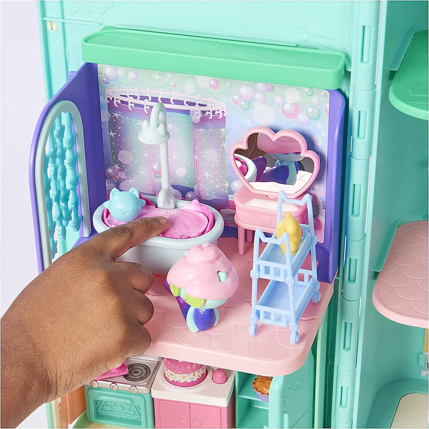 Gabbys Dollhouse Banheiro Mágico da Gabby com 8 Acessórios p ara Crianças a partir de 3 anos