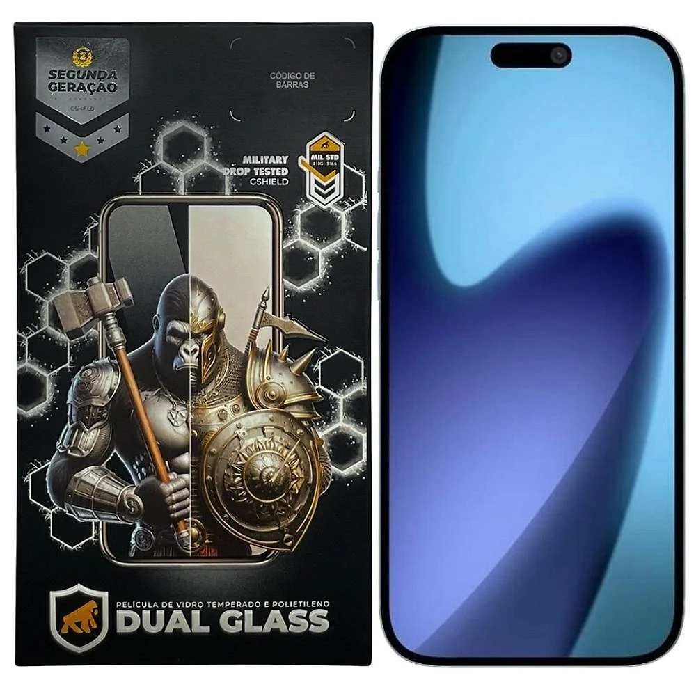Película para Smartphone Gshield Dual Glass para Iphone 17 Proteção Contra Impactos Preta 1 Unidade