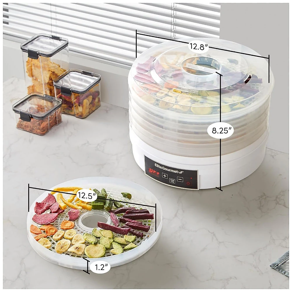 Desidratador de Alimentos Digital Elite Gourmet EFD770WD com 5 Bandejas Livres de BPA de 32x64 cm, Temporizador Ajustável de 48 horas