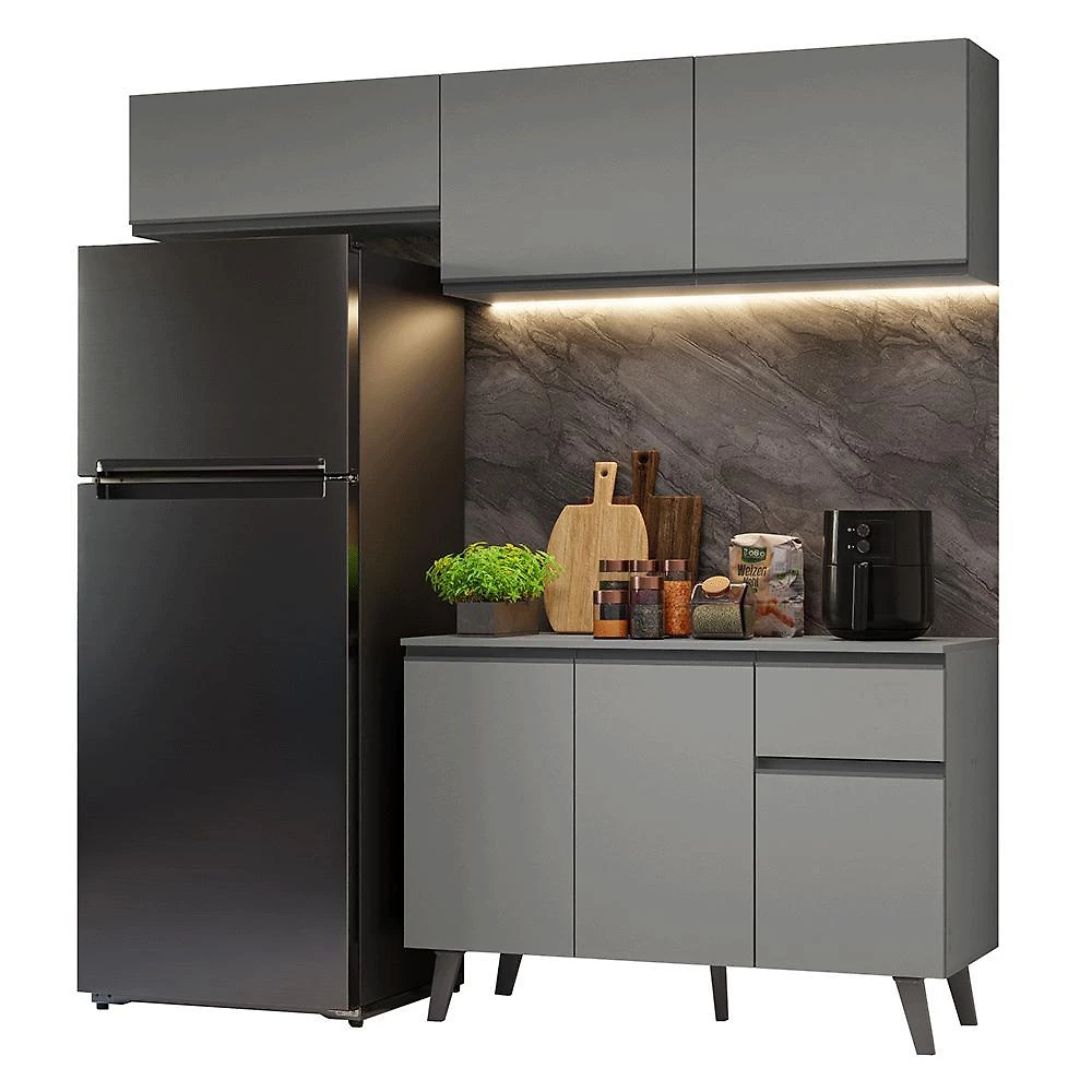 Armário de cozinha compacta 200cm cinza nice madesa 03xa