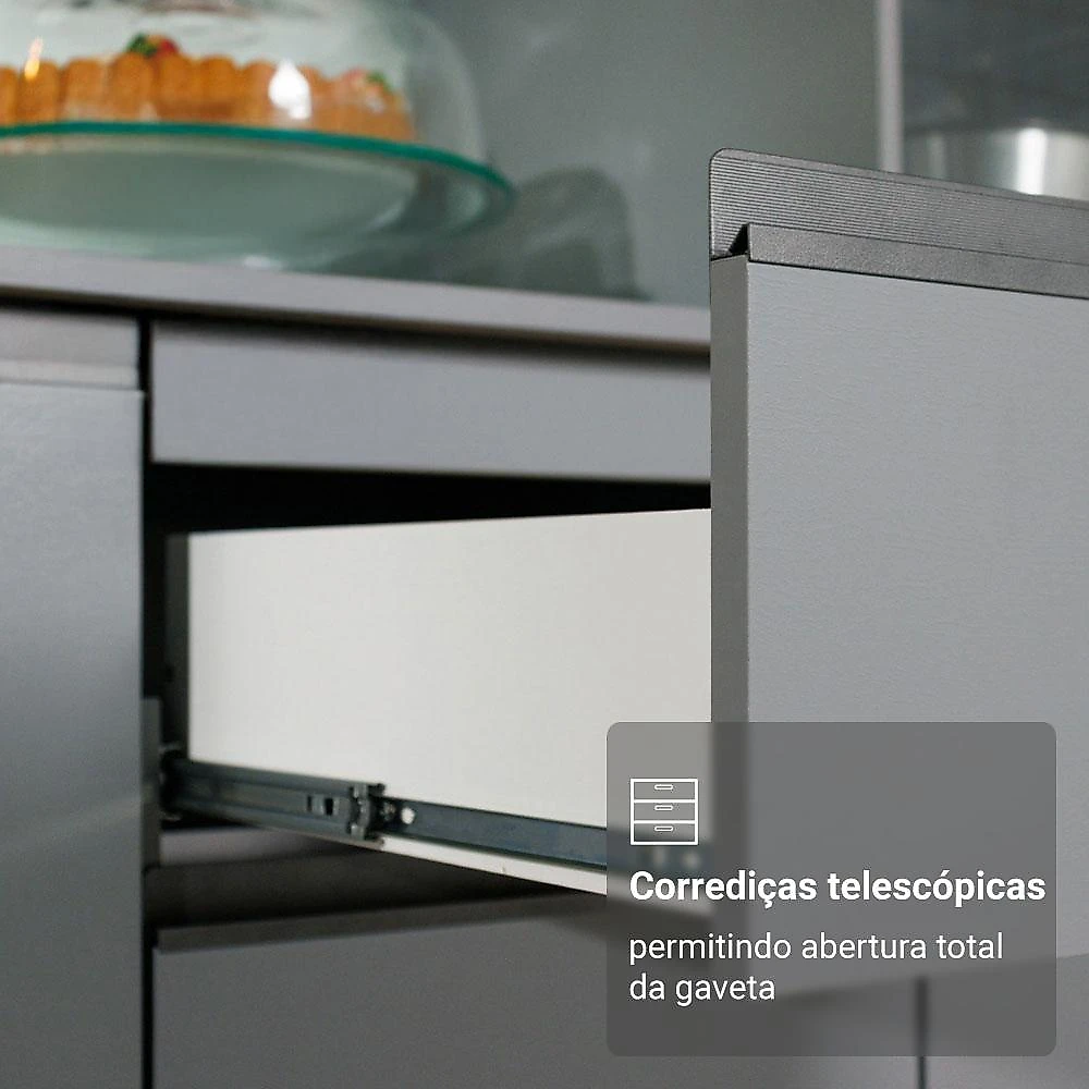 Armário de Cozinha Completa de Canto Suspenso 325cm Cinza Nice Madesa 01 Cinza