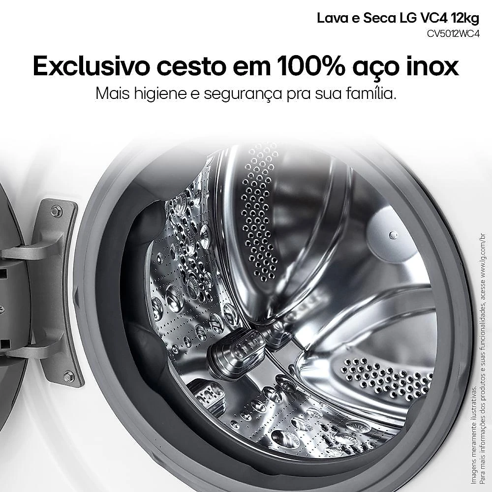 Lava e Seca LG VC4 Smart com Inteligência Artificial 12kg Branca CV5012WC4 127V