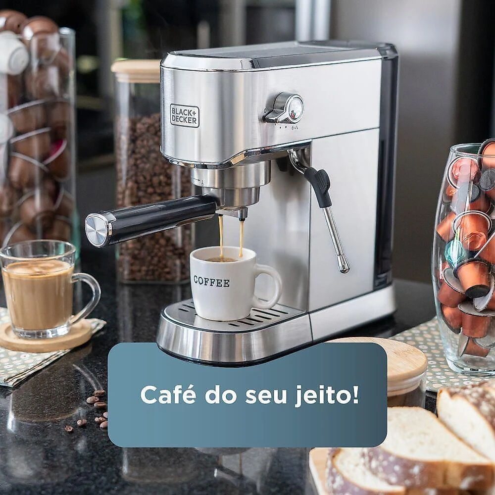 Cafeiteira espresso black+decker cea1200g gourmand gris 1200w multifunções inox 110