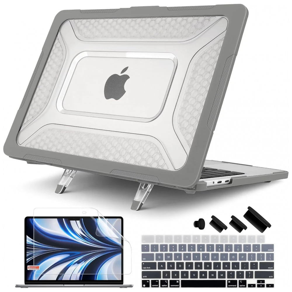Capa Rígida Batianda Honeycomb MacBook Air 13,6" Cinza – Modelos A2681, A3113, A3240 com Suporte Dobrável e Proteção Completa