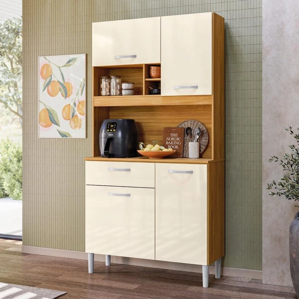Cozinha Compacta 4 Portas 1 Gaveta Malta Cinamon/Off-White