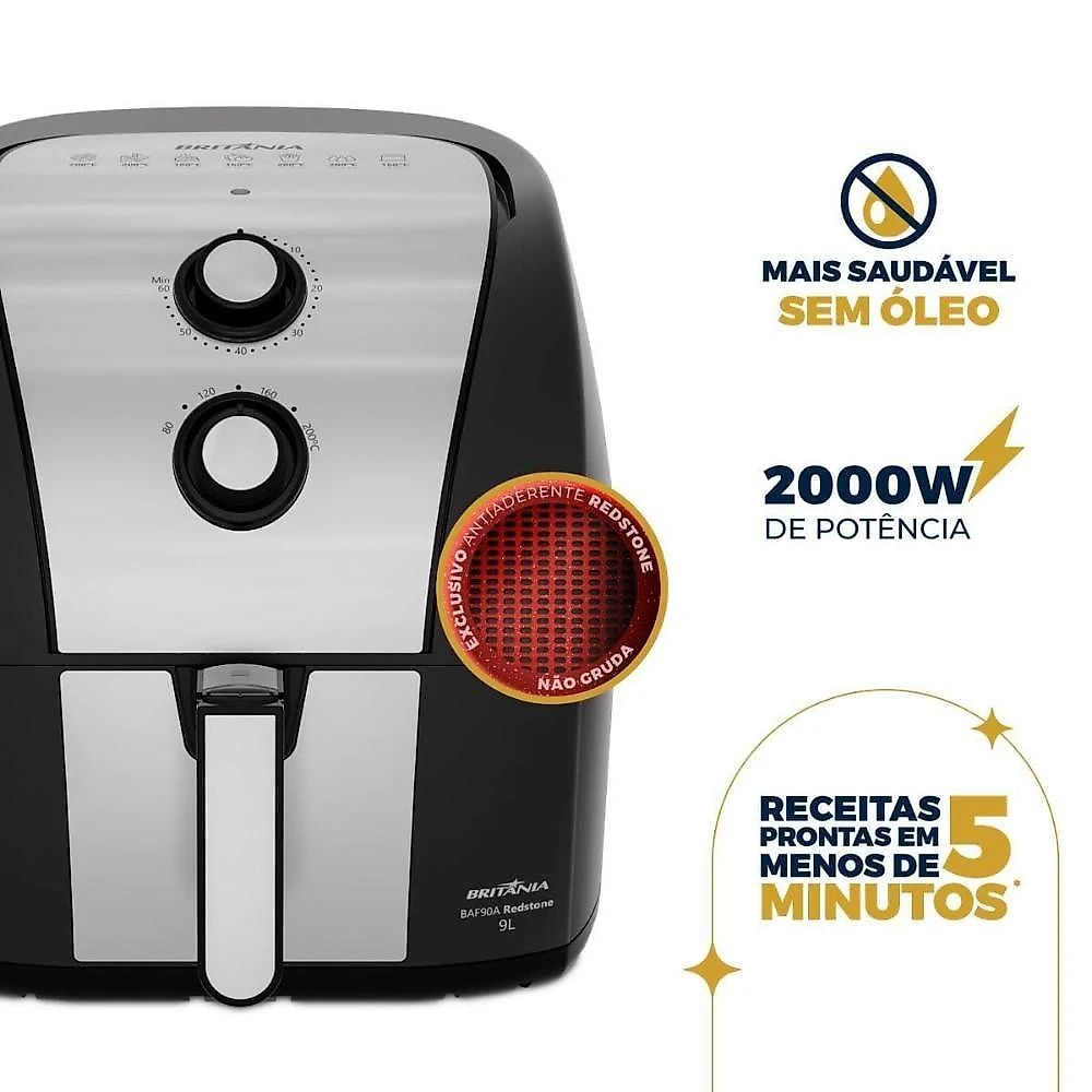 Fritadeira eletrica britânia baf90a redstone 9l 2000w air flow preta 110