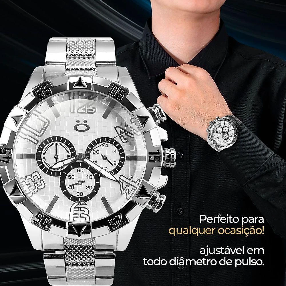Relogio Aço Inox Prova Dagua Corrente Caixa Pulseira