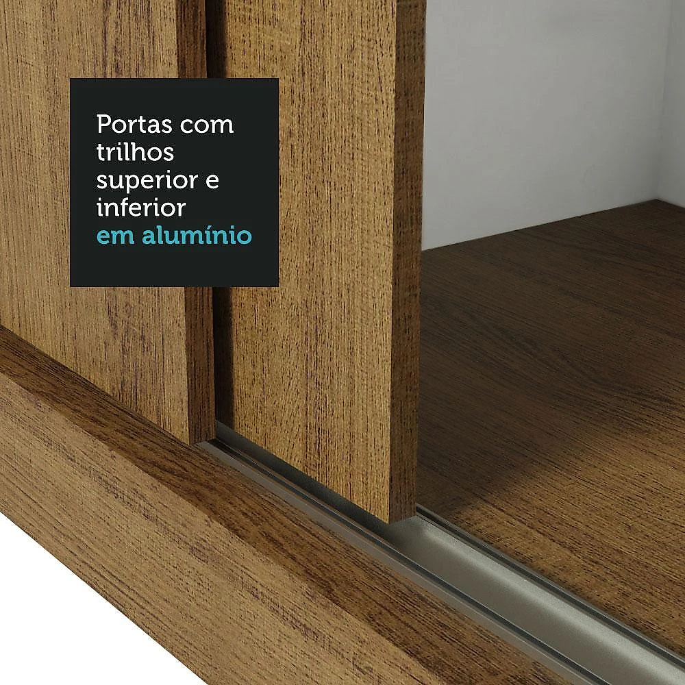 Guarda-roupa casal madesa lyon plus 3 portas de correr com espelhos 4 gavetas rustic
