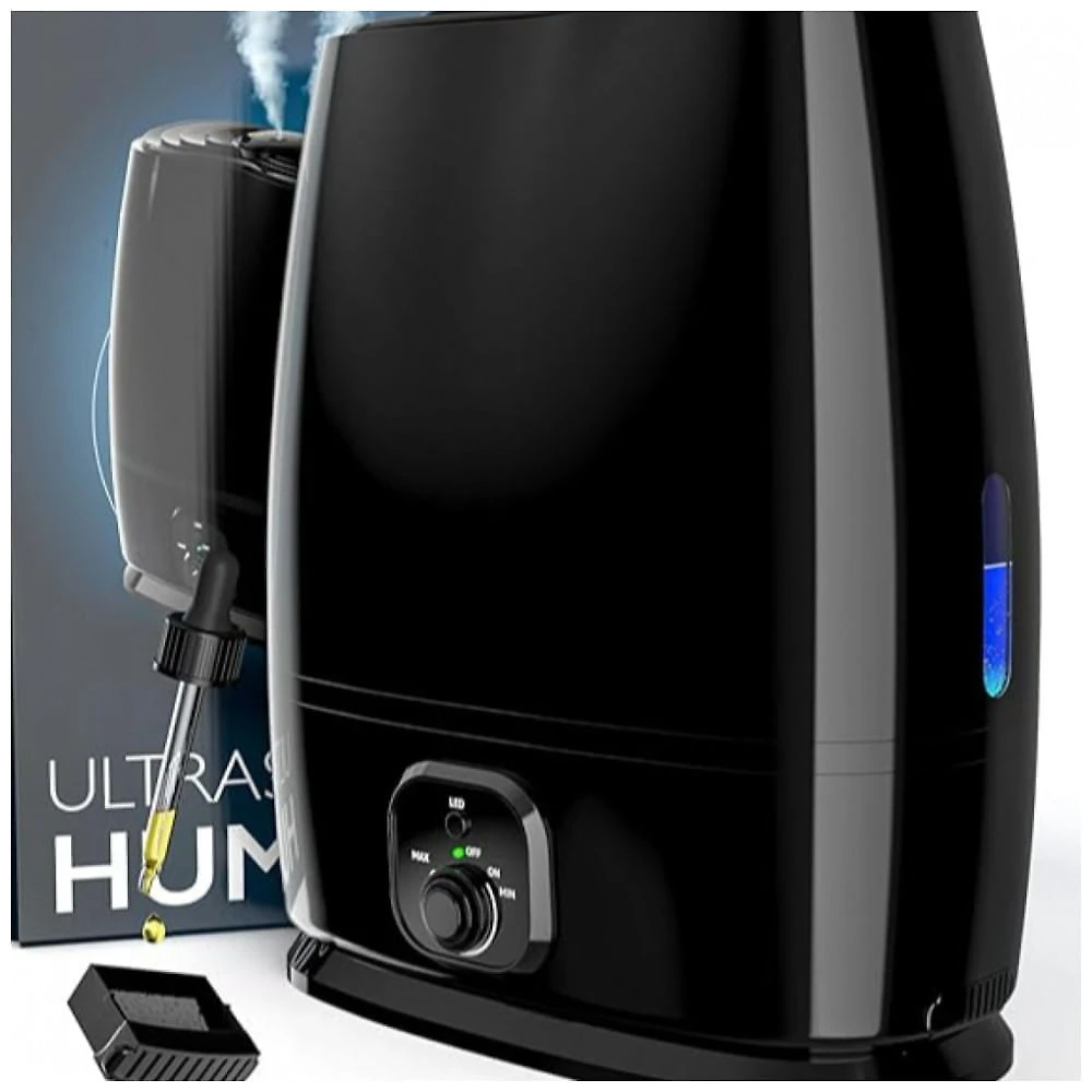 Umidificador Ultrassônico 6L, com Função de Aromaterapia, EVERLASTING COMFORT Humidifier for Bedroom, Preto