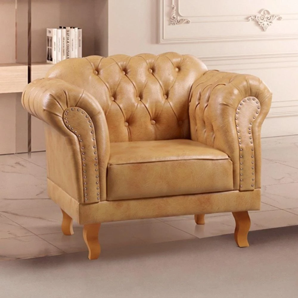 Poltrona Chesterfield Couro Sintético Duque Mel