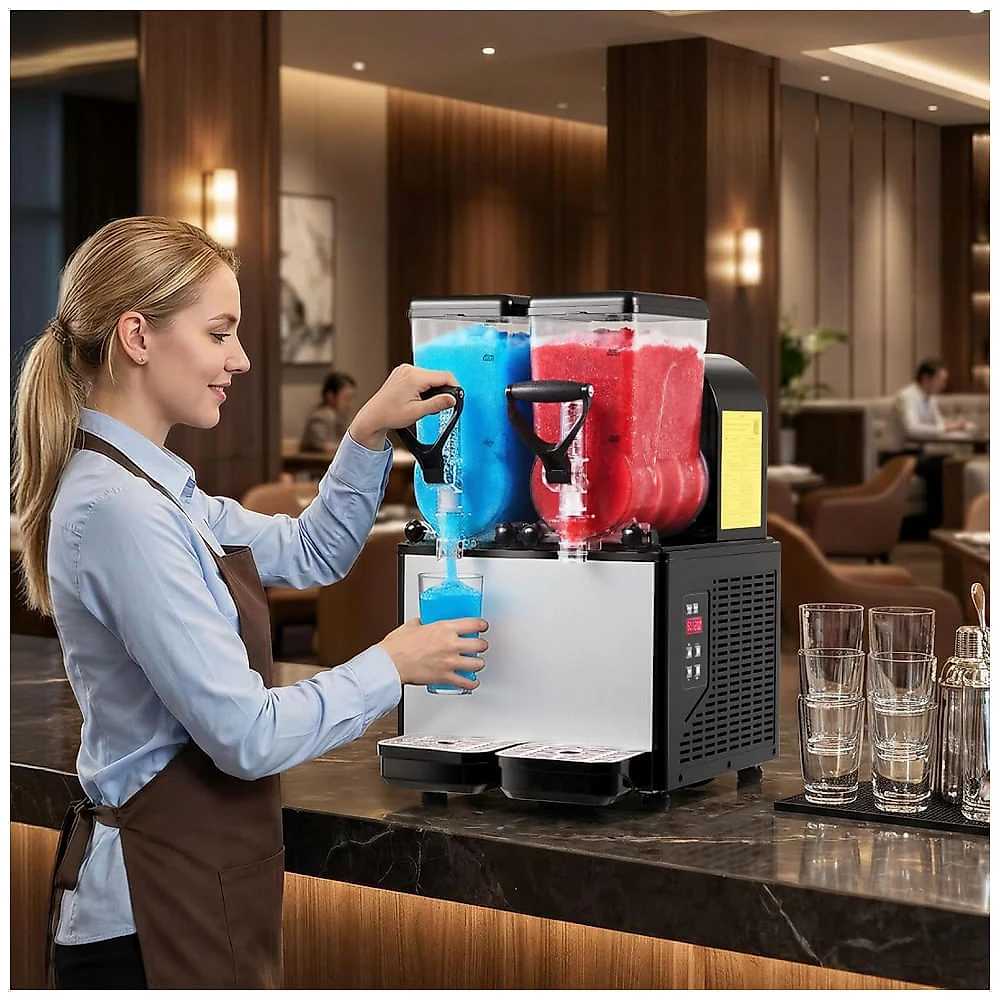 Máquina de Slush Raspadinha VEVOR 6L Duplo Tanque Frozen Auto Limpeza 240V