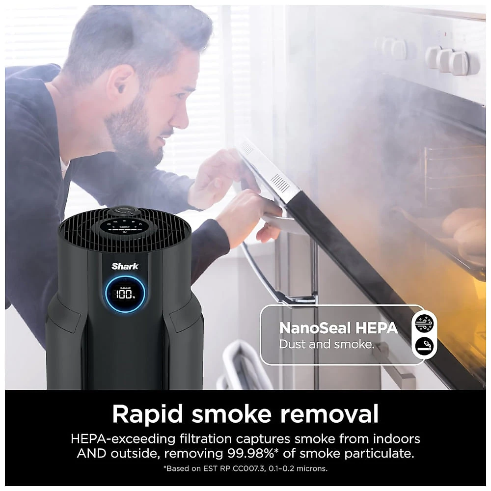 Purificador de Ar para Ambientes até 60m² com Filtro HEPA, Neutralizador de Odores e Tecnologia Clean Sense, 110V 26W, Shark HP152, Preto 110v