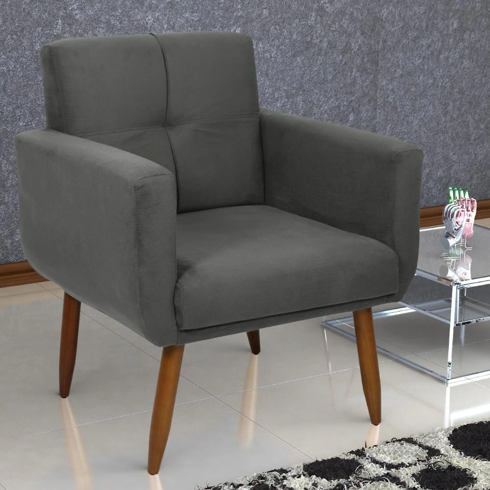Poltrona Decorativa Itaqui Suede Cinza