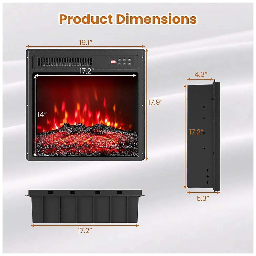 Lareira Elétrica COSTWAY 48x45cm 1500W Chamas 7 Cores Insert Embutir 110V