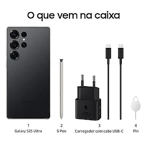 Smartphone Samsung Galaxy S25 Ultra Titânio Preto 256GB, Tela 6.9", 12GB RAM, AI Inteligência Artificial, IP68, S-Pen, Snapdragon 8 Elite e 4 Câmeras