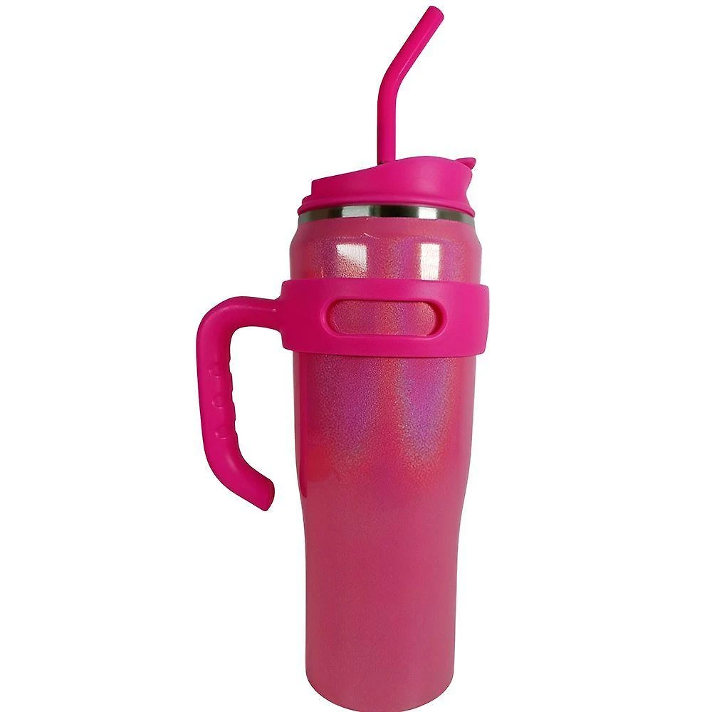 Copo Térmico WU-360 Inox 304 Esmaltado Glitter 1200ML com Canudo Rosa Shopmix