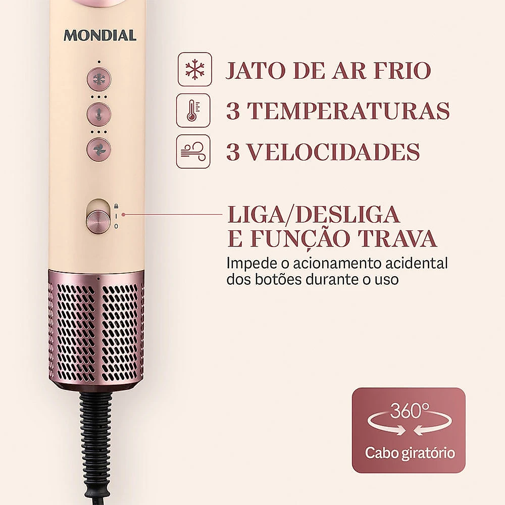 Secador de Cabelo 5 Em 1 1500W Mondial Rosa 220V Rosa - 220V
